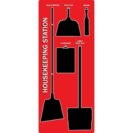 5S Supplies 5S Housekeeping Shadow Board Broom Station Version 12 - Red Board / Black Shadows No Broom HSB-V12-RED-BO
